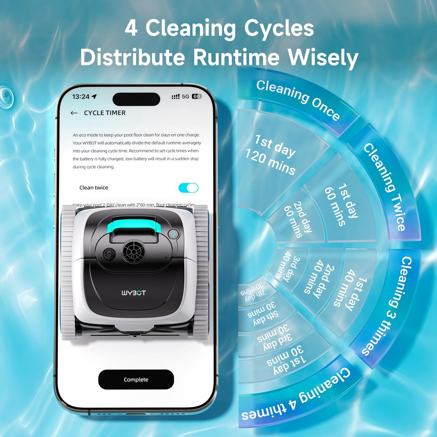 WYBOT C1 Cordless Robotic Pool Vacuum for Inground Pools, Above Ground Pool Cleaner 4-in-1 Wall & Waterline Cleaning Up to 1,614sq.ft, 150mins Smart Navigation, App Support (Grey with White)