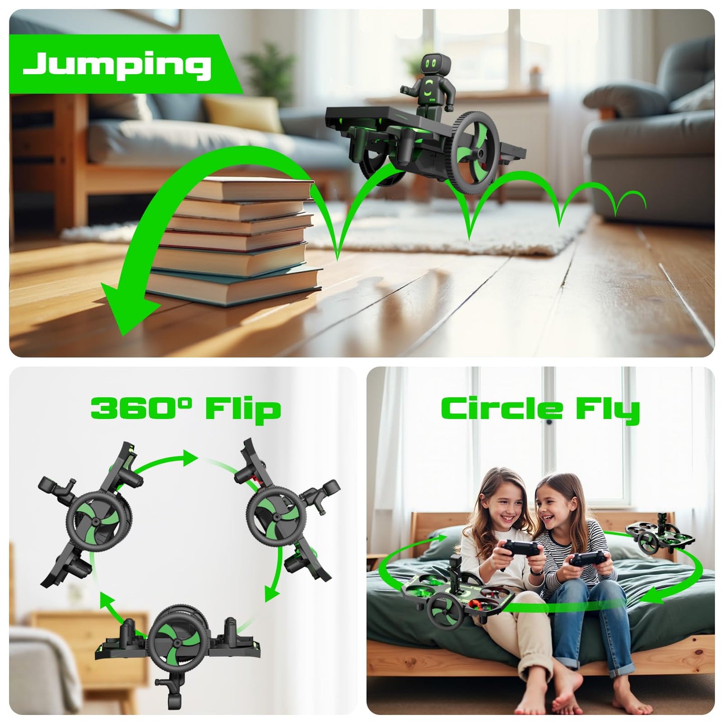Drones for Kids 8-12 Mini Small Nano Indoor RC Quadcopter Toy for Age 10-15 12-14 Boys, 2 in 1 Remote Control Jumping Flying Car with Race on Land Mode,Circle Fly,360 Flip,Altitude Hold,2 Batteries