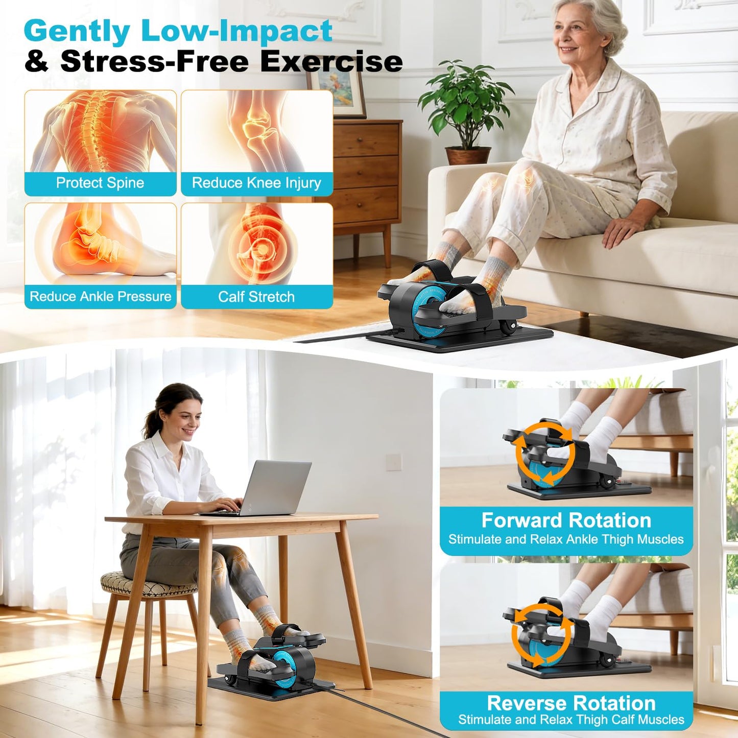 TDH Under Desk Elliptical Machine,Electric Leg Exerciser as Seen on Tv for Seniors Adults,Portable Quiet Elliptical Exercise Machine While Sitting with 12 Adjustable Speed Auto&HR Mode for Home Office