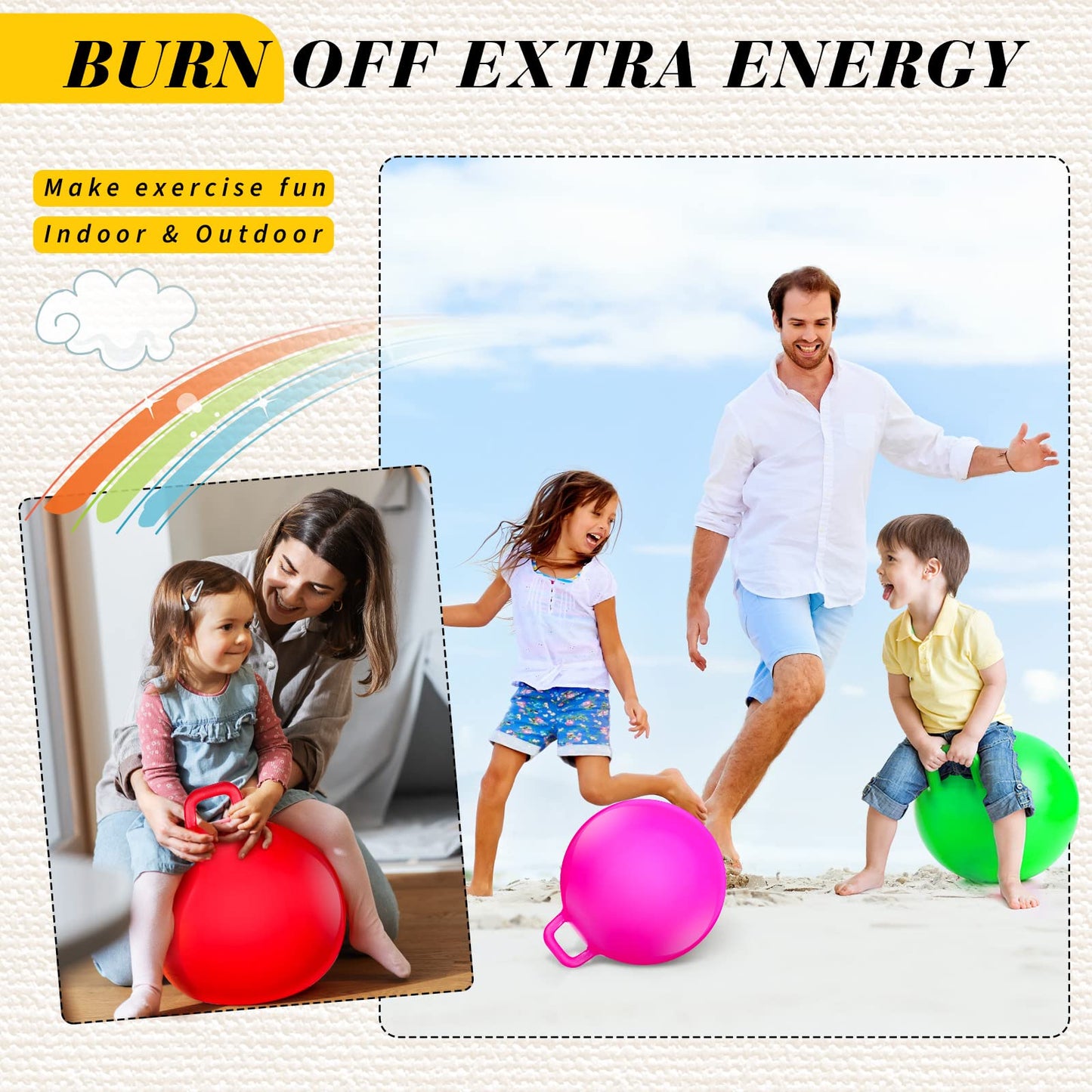 Sratte 6 Pcs Hopper Ball with Handle Bouncing Marble Bouncy Balls Hopping Toys Inflatable Jumping Toy for Jumping Sport Hop Boys Girls Gifts Party Favors(Cute Color)