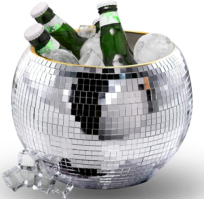 Favation Disco Ice Bucket for Parties - 9.8 Inch Disco Ball Theme Party Decorations, Mirror Sliver Disco Ball Decor,Dazzli...