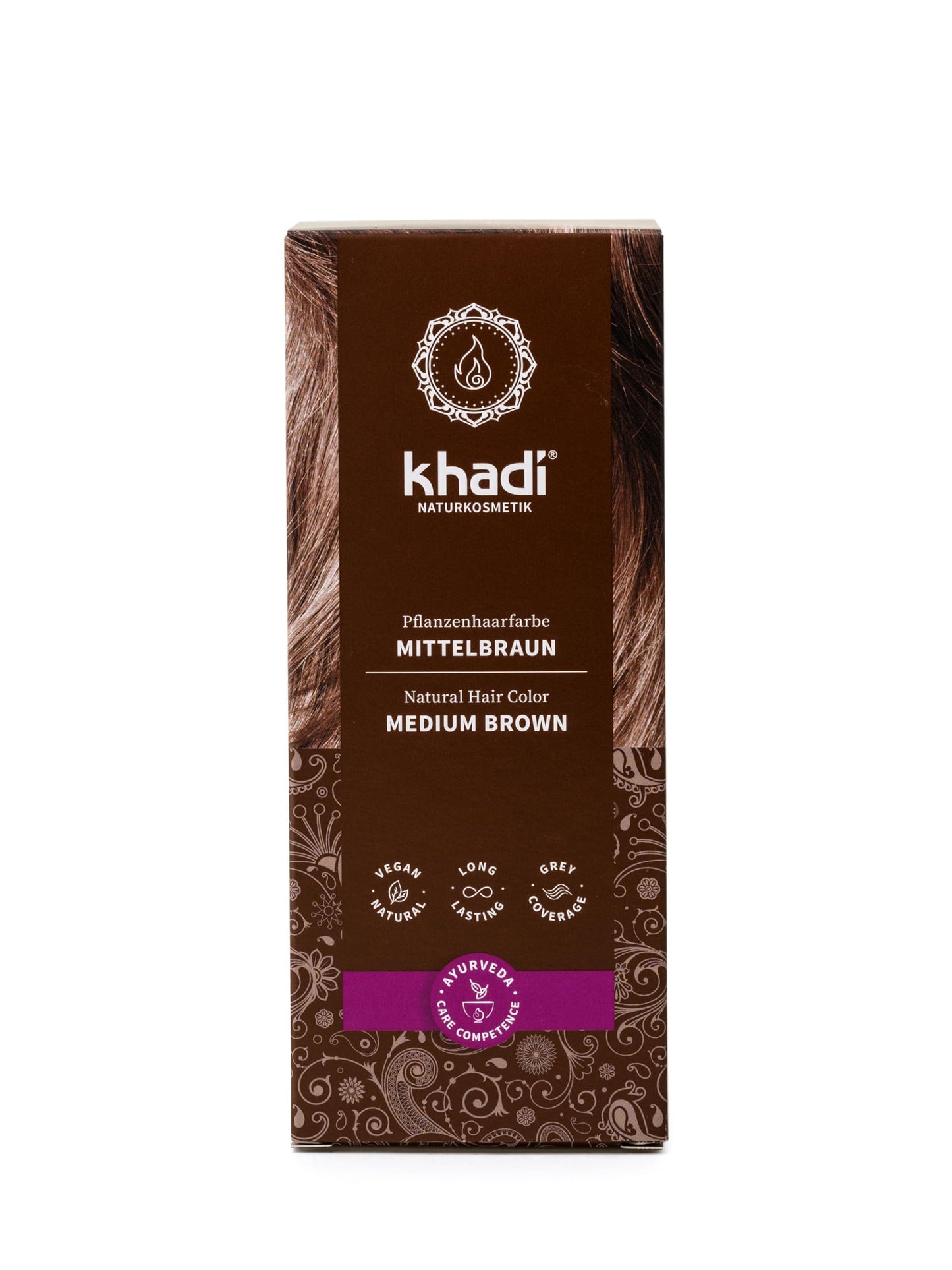 khadi MEDIUM BROWN Natural Hair Color - Hair dye for lively, warm cinnamon brown to strong, deep medium brown - 100% plant-based