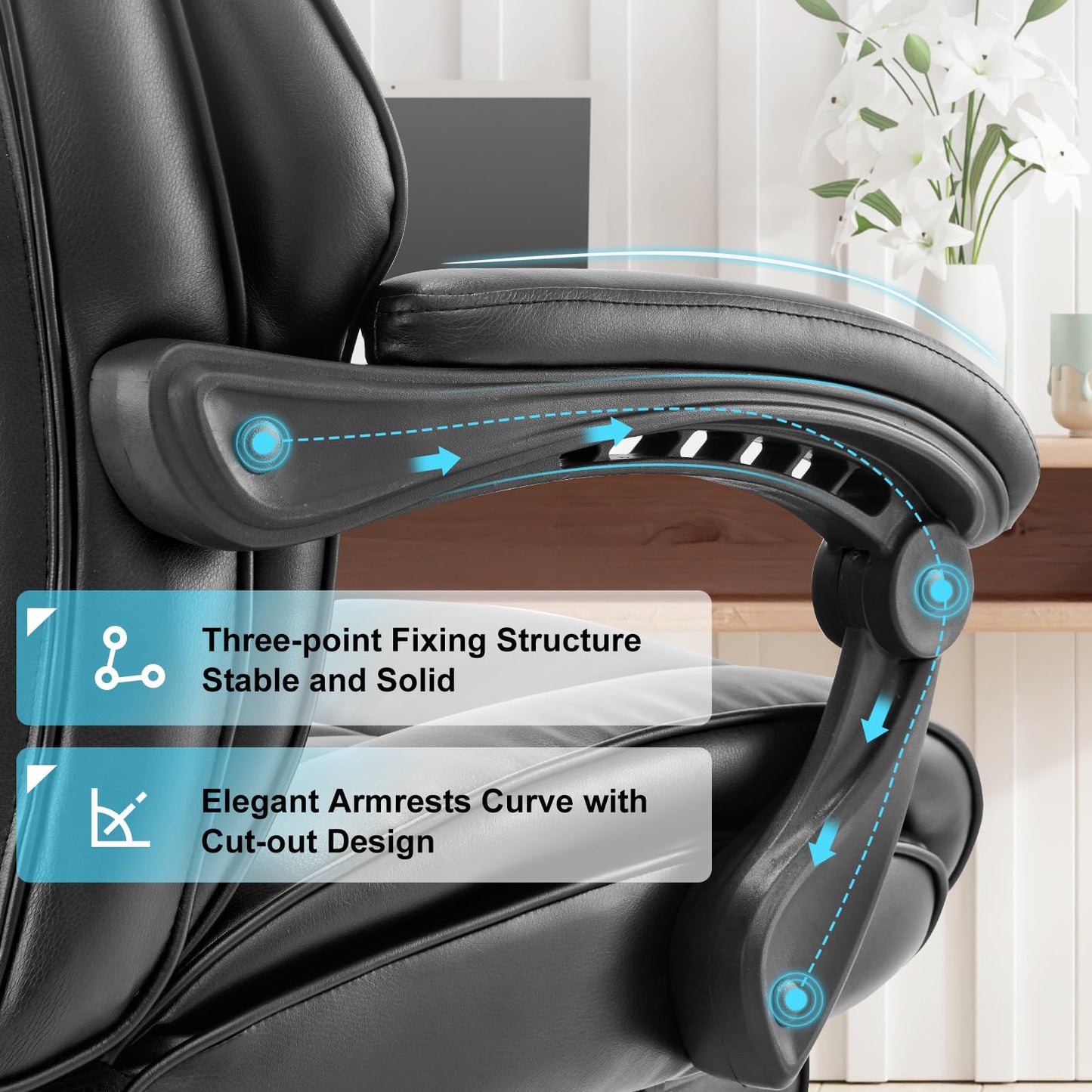 COLAMY Office Chair with Retractable Footrest, Ergonomic High Back Design Executive Computer Desk Chair with Removable Lumbar Pillow, 90-135°Reclining,Thick Bonded Leather for Home Office,2pcs-Black