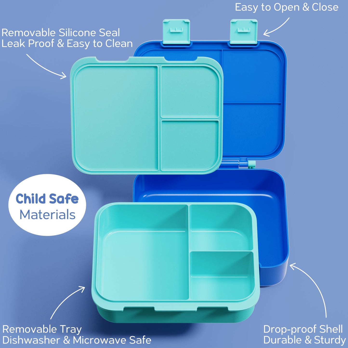 Fimibuke Bento Lunch Box for Kids, Leak-proof Boys Girls Bento Box with 3-Compartment BPA Free Dishwasher Safe Kids Lunch Portion Container Snack Box with Sauce Cup for Age 3-12 Kid Toddler for School