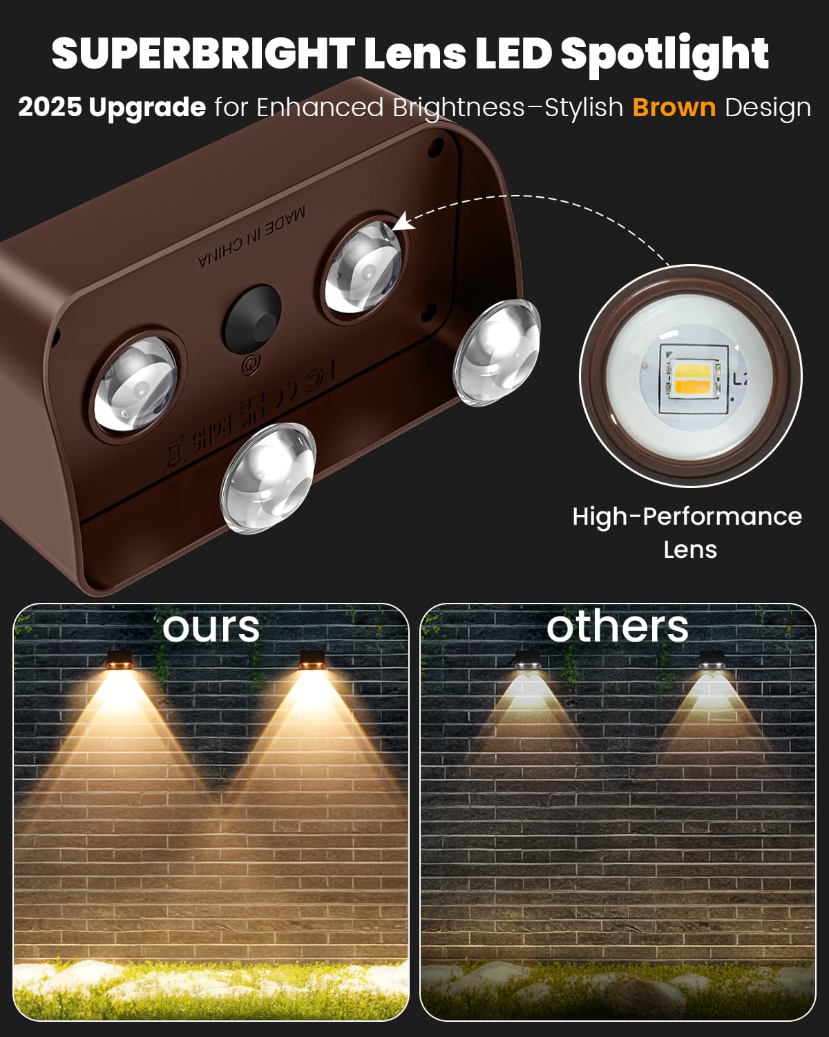 Brighter Solar Fence Lights-3000/4000/6000K 3 Mode,Solar Lights Outdoor Waterproof,Dusk to Dawn Deck Light, Outdoor Lighting for Backyard/Railing/Wall/Step/Patio(12 Pack,Brown)