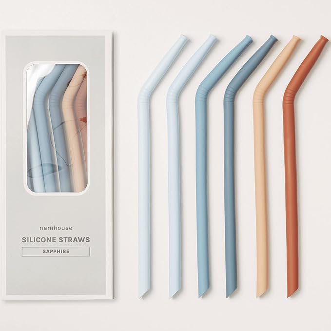Nightingale Reusable Silicone Straws - Bendy Drinking Straw with Cleaning Brush - Collapsible and Bendable Travel Straw for Kids - Dishwasher Safe, Food-Safe - Set of 6 (Coral Multi)