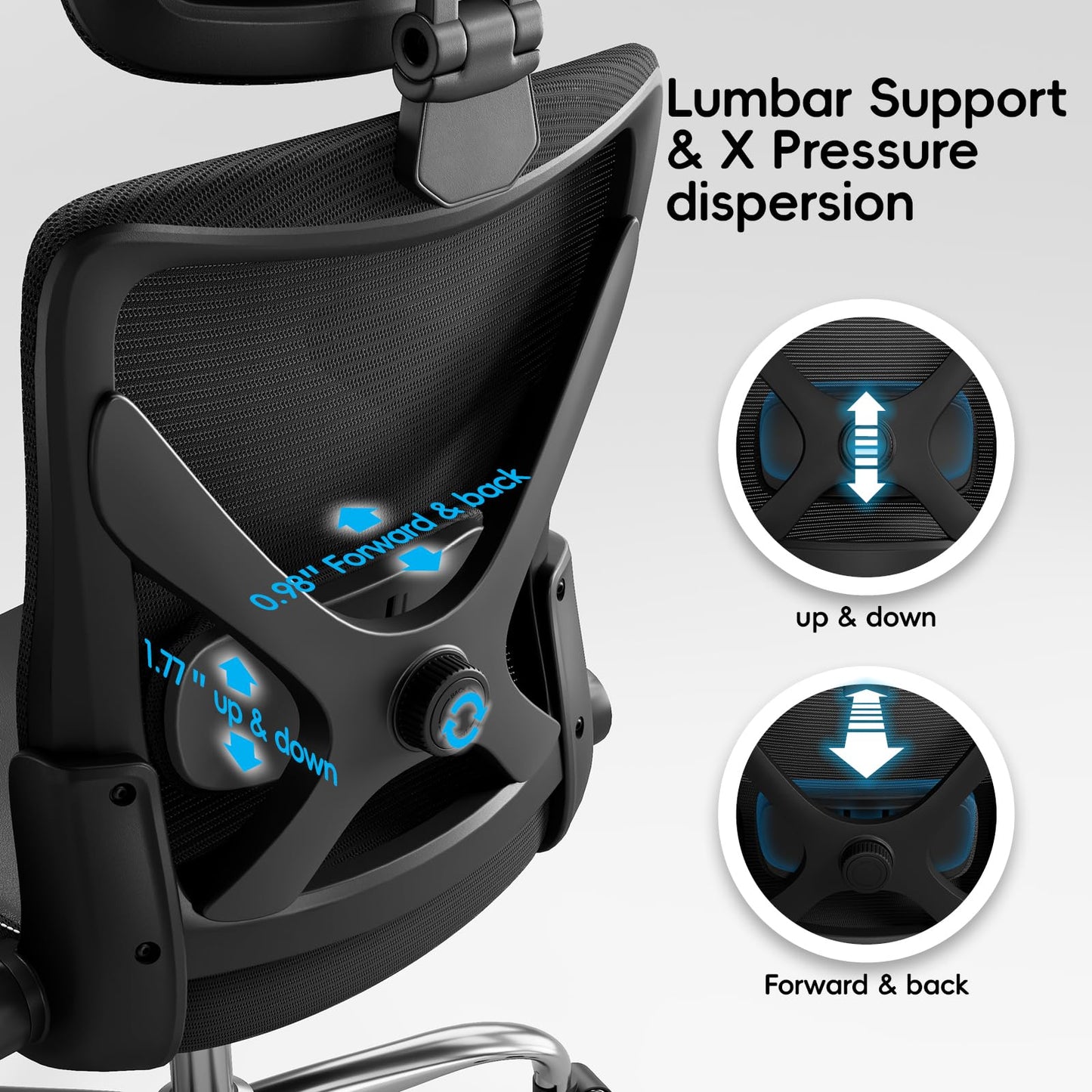 Ergalithic Ergonomic Office Chair-Computer X-Shaped Chair Mesh PU Leather with Adjustable Lumbar Support-Executive Desk Chair High Back with Headrest Flip-Up Arms for Long Hours (Black)
