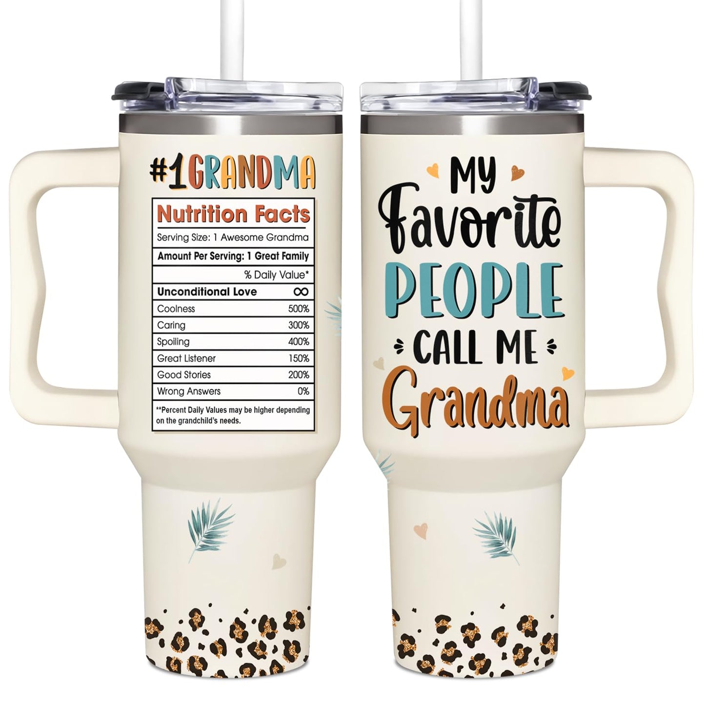 Couple Fox Grandma Gifts from Grandkids, Granddaughter, Grandson, Grandchildren - Practical Mothers Day, Birthday, Christmas, Mother's Day, Ideas Gifts for Grandma Tumbler 40oz with Handle & Straw