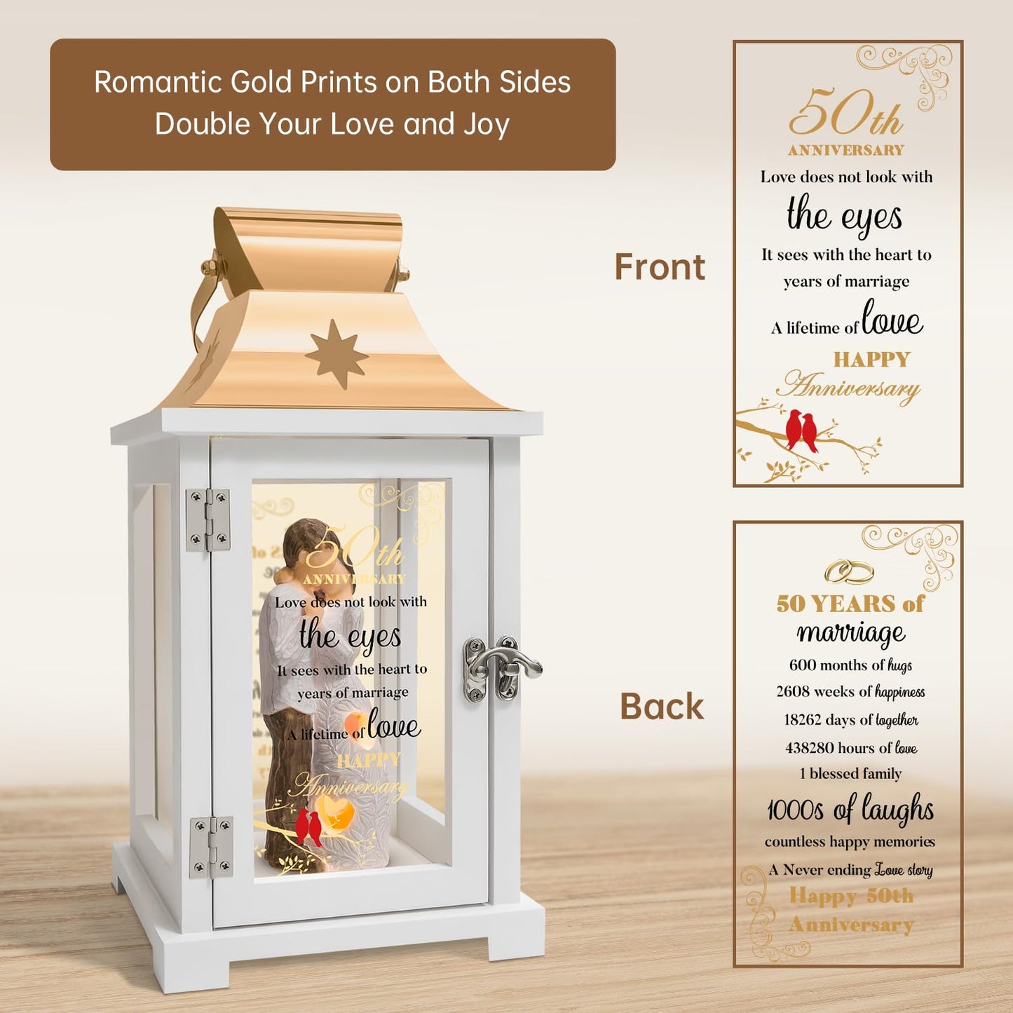 50th Anniversary Wedding Gifts for Couple Parents 50th Wedding Anniversary Lantern for Him Her Huband Wife - Husband and Wife Hugging Figurine Lantern