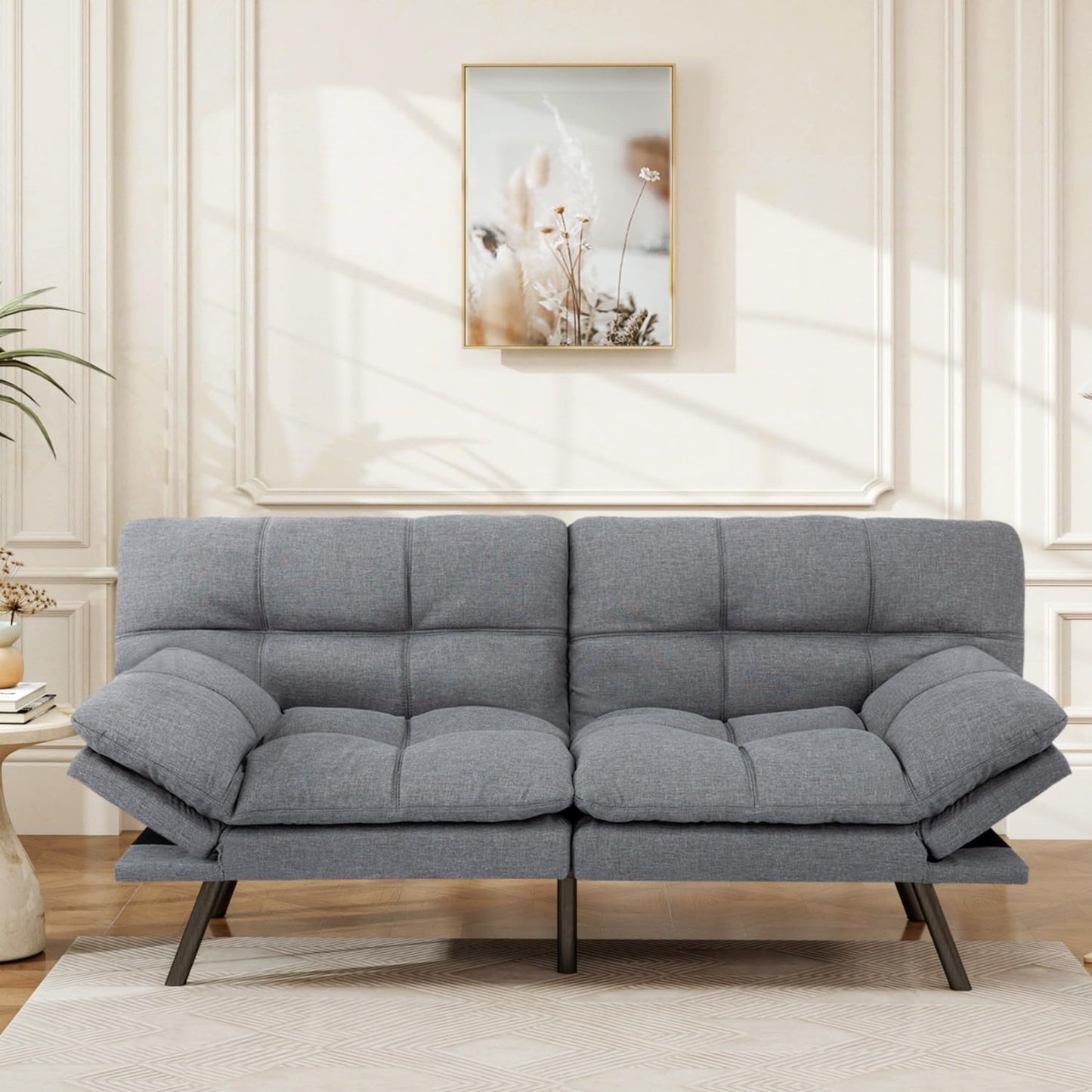 Opoiar 71" Convertible Futon Sofa Bed & Sleeper Couch - Memory Foam Loveseat Sofa with Adjustable Backrest/Armrest for Small Space, Apartment, Living Room - Medium Grey