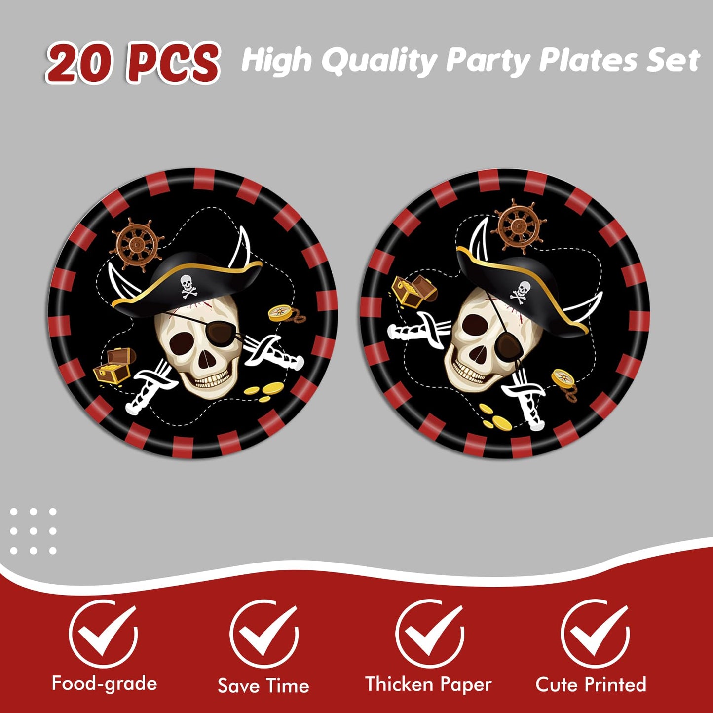 Ryzovo 41pcs Pirate Tableware Set Includes 20 Plates, 20 Npkins and 1 Tablecloth, Pirate Ship Theme Party Supplies Decorations Pirate Dinnerware for Adult Teens Kids Table Decor, 20 Guests