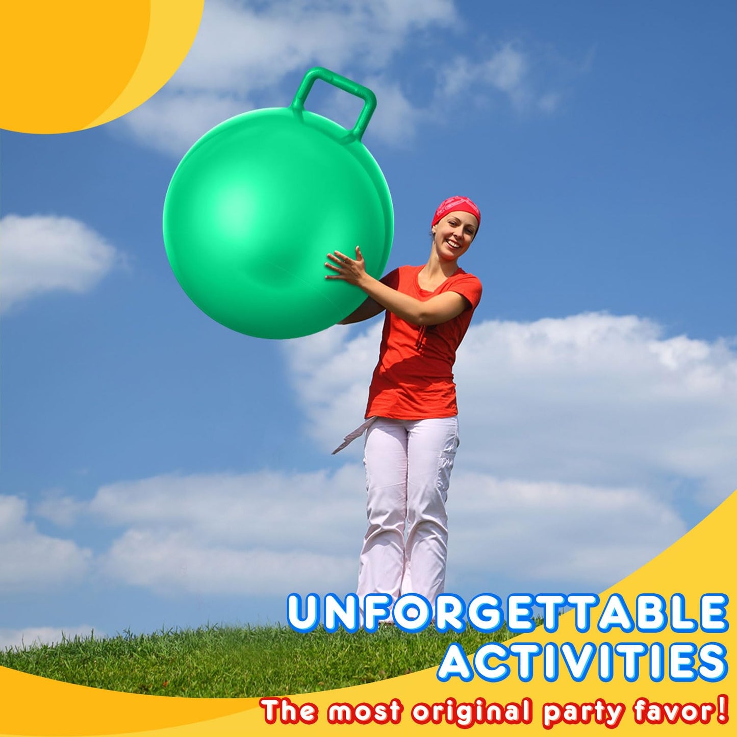 Lewtemi 2 Pcs 31 Inch Big Hopper Ball Jumping Hopping Inflatable Bouncing Ball with Handle and Air Pump for Adults Carnival Outdoor Sports Game(Red, Green)