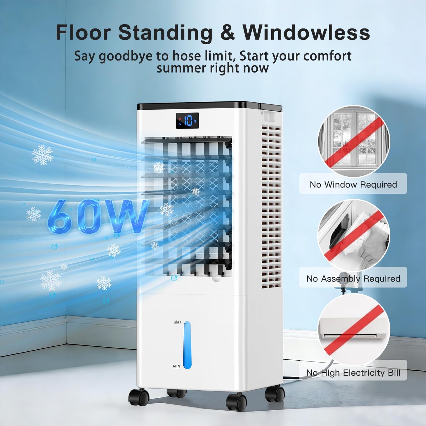 Portable Air Conditioners, 4-IN-1 Evaporative Air Cooler, Portable AC Unit w/ 4 Modes & 3 Speeds, Swamp Cooler w/ 12H Timer & Remote, Fast Cooling Room Air Conditioner for Bedroom Home Office Garage