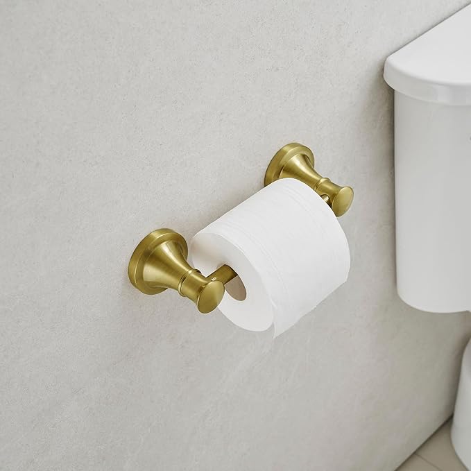 RUMOSE Toilet Paper Roll Holder Bathroom Flexible Pivoting Tissue Handle on Wall Mounted Brushed Gold Rustproof Toilet Tissue Roll Holder,Stainless Steel
