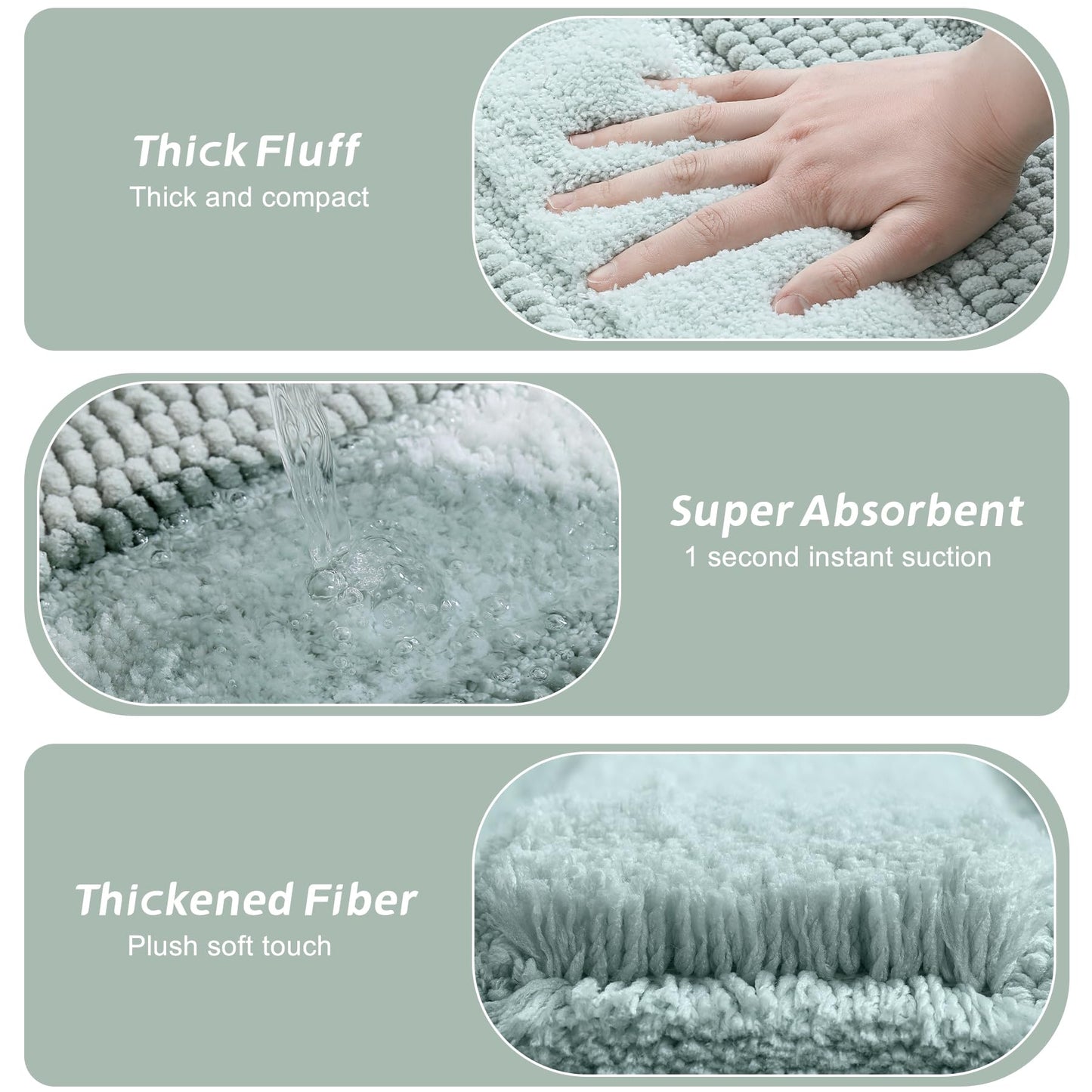 Kmson Ombre Chenille Bathroom Rugs Mat, 17"x24" Non-Slip Bath Mat for Bathroom Floor & Bathtub, Ultra Soft Washable Shaggy Bath Rugs, Fluffy Thick Water Absorbent Microfiber Shower Mat Green