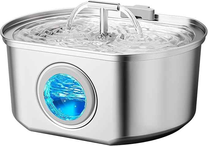 Cat Water Fountain Stainless Steel - Pet Drinking Fountain for Cats Indoor - 3.2L/108oz Automatic Water Dispenser with Wat...