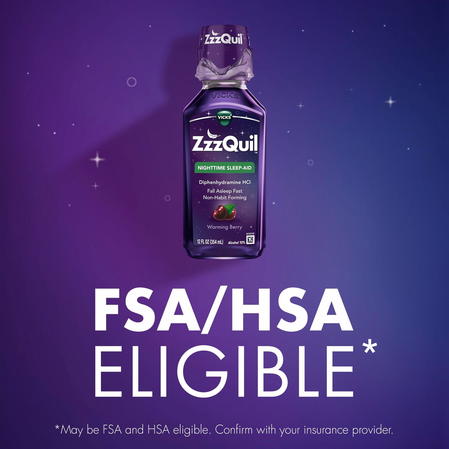 ZzzQuil, Sleep Aid, Nighttime Sleep Aid Liquid, 50 mg Diphenhydramine HCl, Fall Asleep Fast, Non-Habit Forming, Warming Berry Flavor, 12 FL OZ (Pack of 2)
