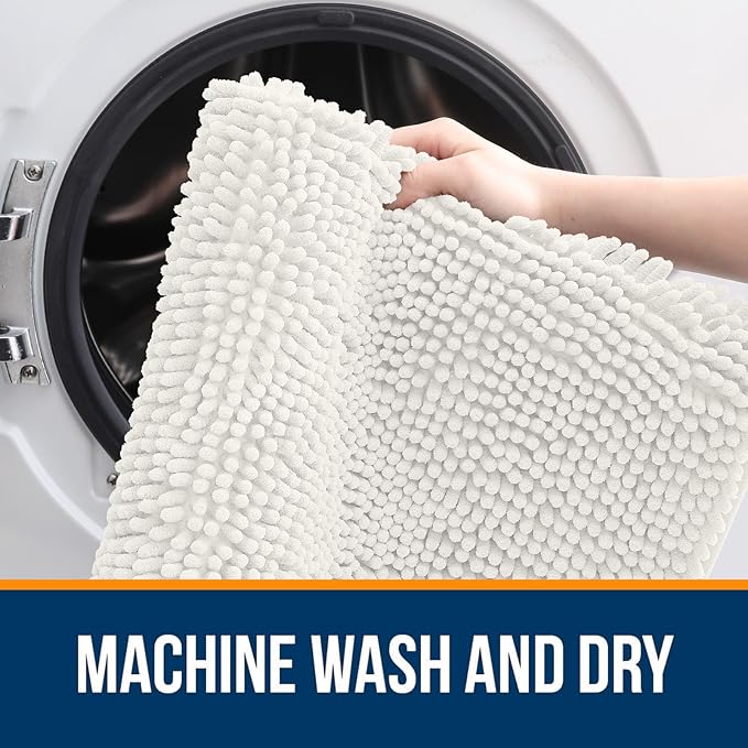 OLANLY Bathroom Rugs 36x24, Extra Soft Absorbent Chenille Bath Rugs, Rubber Backing Quick Dry, Machine Washable Bath Mats for Bathroom Floor, Tub and Shower, Home Decor Accessories, Ivory