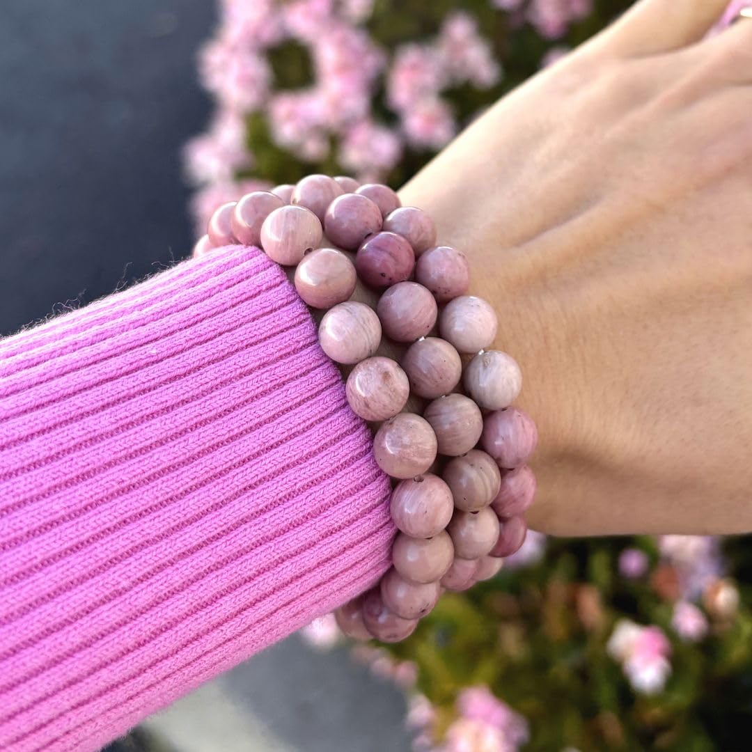 Adabele Real Natural Pink Rhodonite Gemstone Beaded Bracelet 7 inch Stretch Chakra Healing Crystal Stone Jewelry Women Mom Gift
