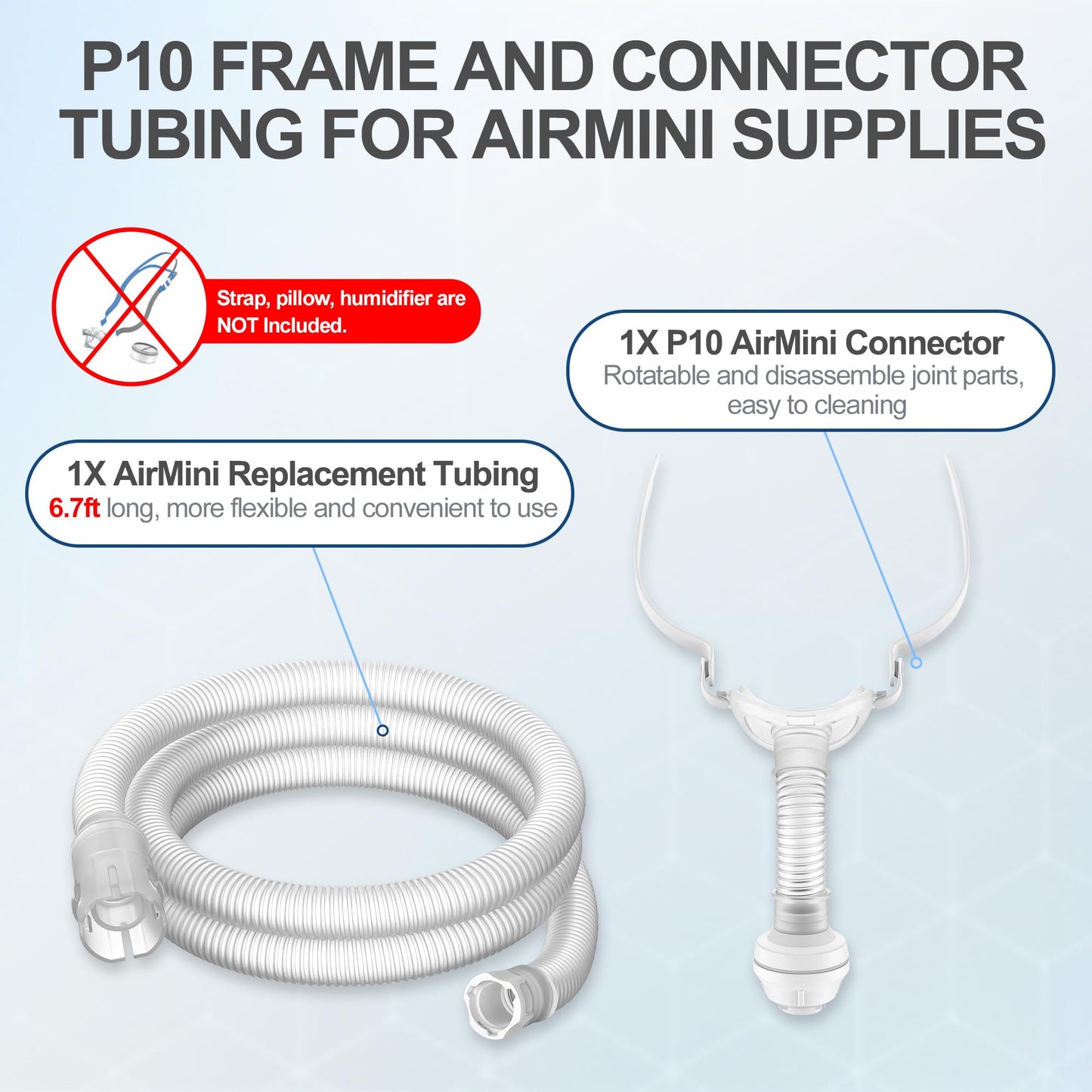 Replacement Connector Set for P10 to Airmini, Includes Frame and Longer Connector Tubing, Compatible with P10 Nasal Cushion & Strap(NOT Included), Secure Fit CPAP Supplies by MEDICOLOR