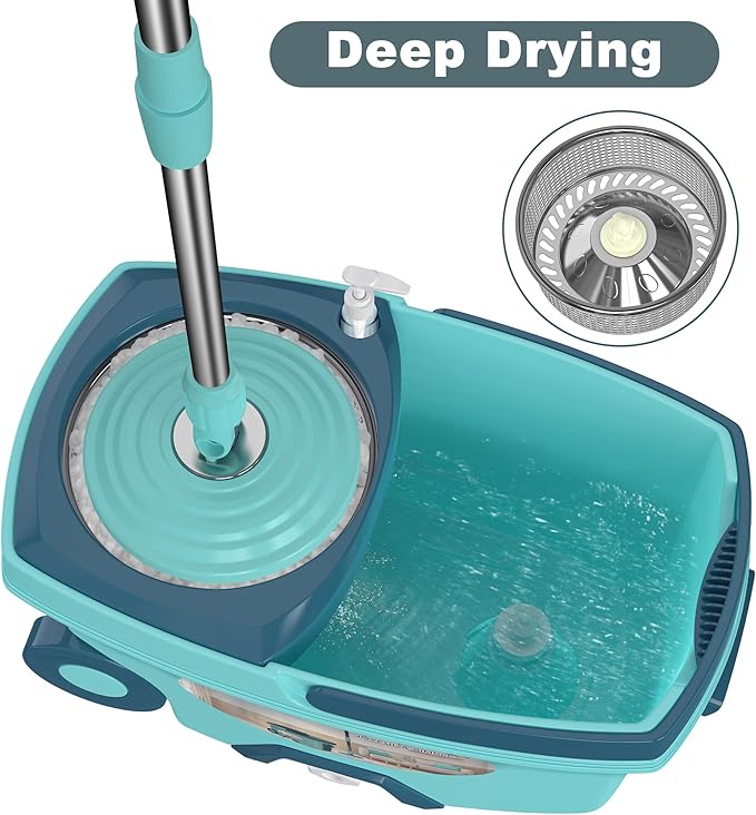 Spin Mop and Bucket System, Mop and Bucket with Wringer Set,Mops for Floor Cleaning,Household Supplies Tools with 3 Replacement Refills,61" Extended Handle for Household Hardwood Floor - Green