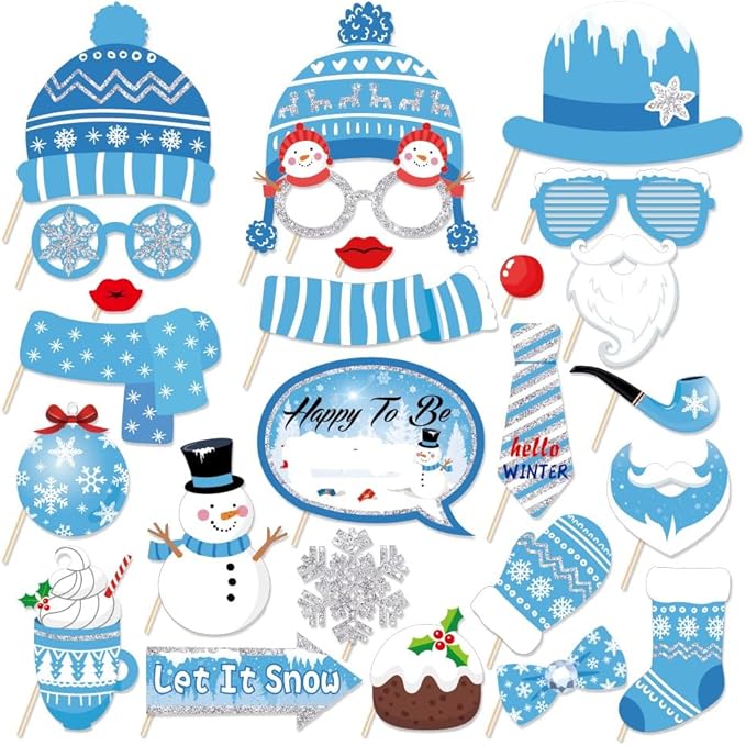 Anor Wishlife Snowman Photo Booth Props,Winter Wonderland Snow Booth Props(25CT)