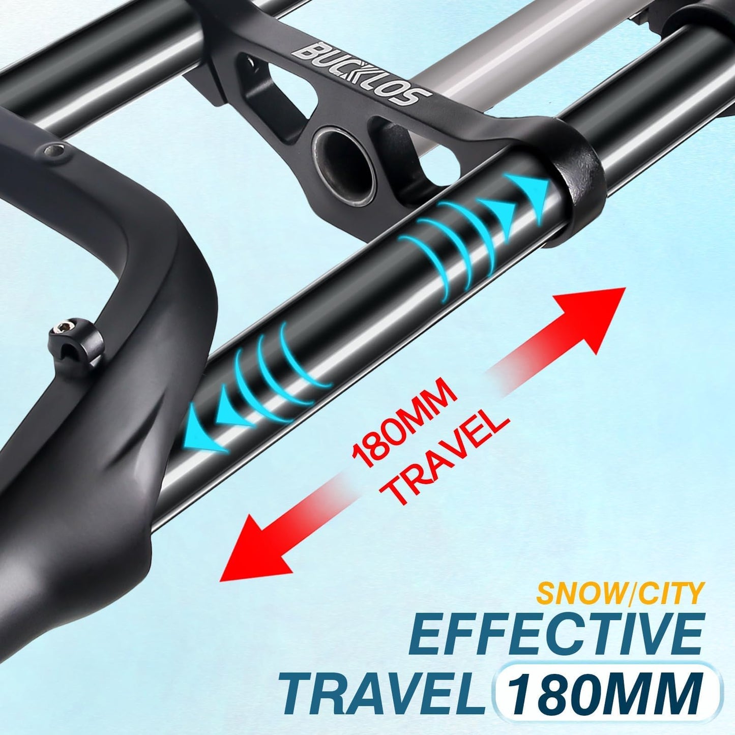 BUCKLOS 20 inch 4.0 Fat Tire Bike Suspension Fork, 180mm Travel 135mm Spacing Hub 9mm QR Ebike Oil MTB Fat Fork, Double Crown 1-1/8 Straight Electric Bicycle Front Fork, Snow Beach Mountain Bike