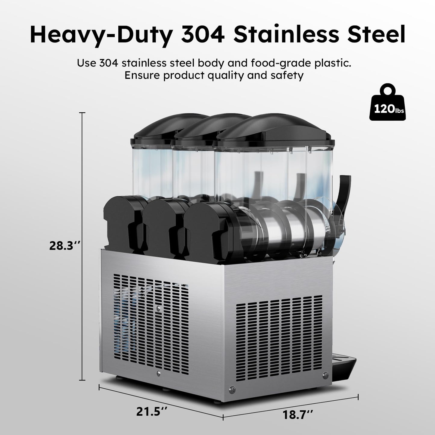 Commercial Slushy Machine 3 Bowls, 11.7 Gallons (3 * 3.9gal) Frozen Drink Machine 900W Stainless Steel Margarita Machine, Wine Slush Maker for Restaurant Bar