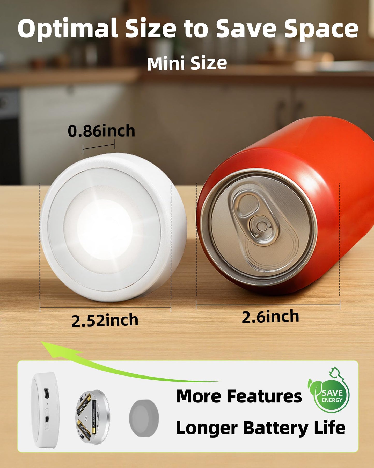 EZVALO LED Puck Lights, 6Pack Rechargeable Battery Touch Light, 2.5'' Mini Tap Lights, Wireless Closet Light, Under Cabinet Lighting, 3 Color & 16 RGB, Sitck On Lights for Kitchen,Pantry,Shelves