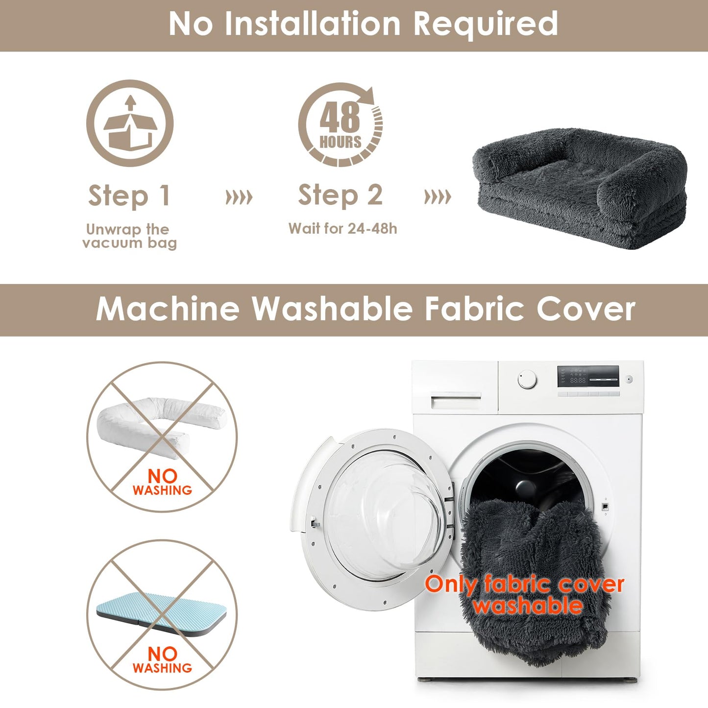 EHEYCIGA Foldable Human Dog Bed, Orthopedic Memory Foam Human Sized Dog Bed, Waterproof Pet Bed for People, Faux Fur Pet Couch for Adult, Dark Grey, 72"x44"x11"
