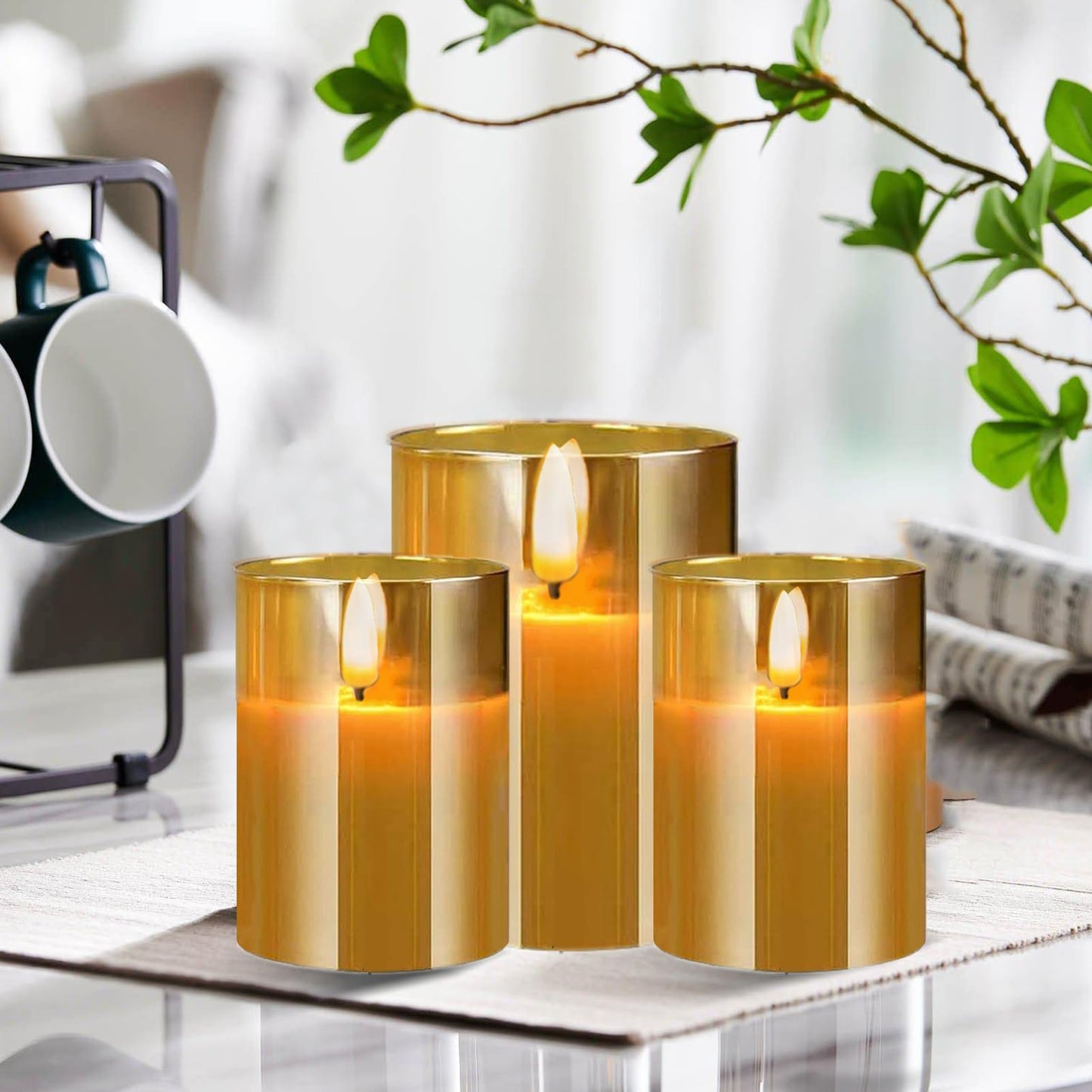 Sudifor Amber Flameless Candles, 5 Pack Battery Operated Candles with Flickering Flame, Large Pillar Candles with 2 Remote and Timer for Party/Hotel/Wedding/Birthday Decoration