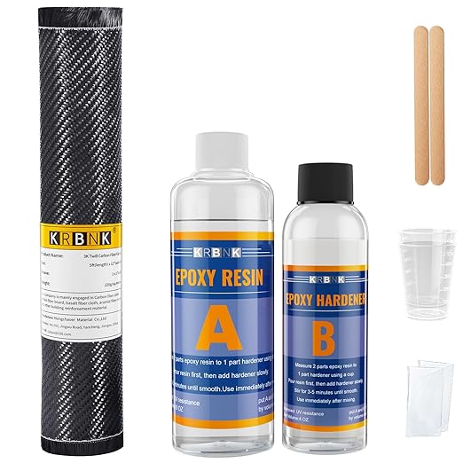 Krbnk 5FT Carbon Fiber Repair Kit, 12" Carbon Fabric Fiber Cloth Roll, 8OZ Epoxy Resin 4OZ Hardener, DIY Carbon Fiber Fabr...