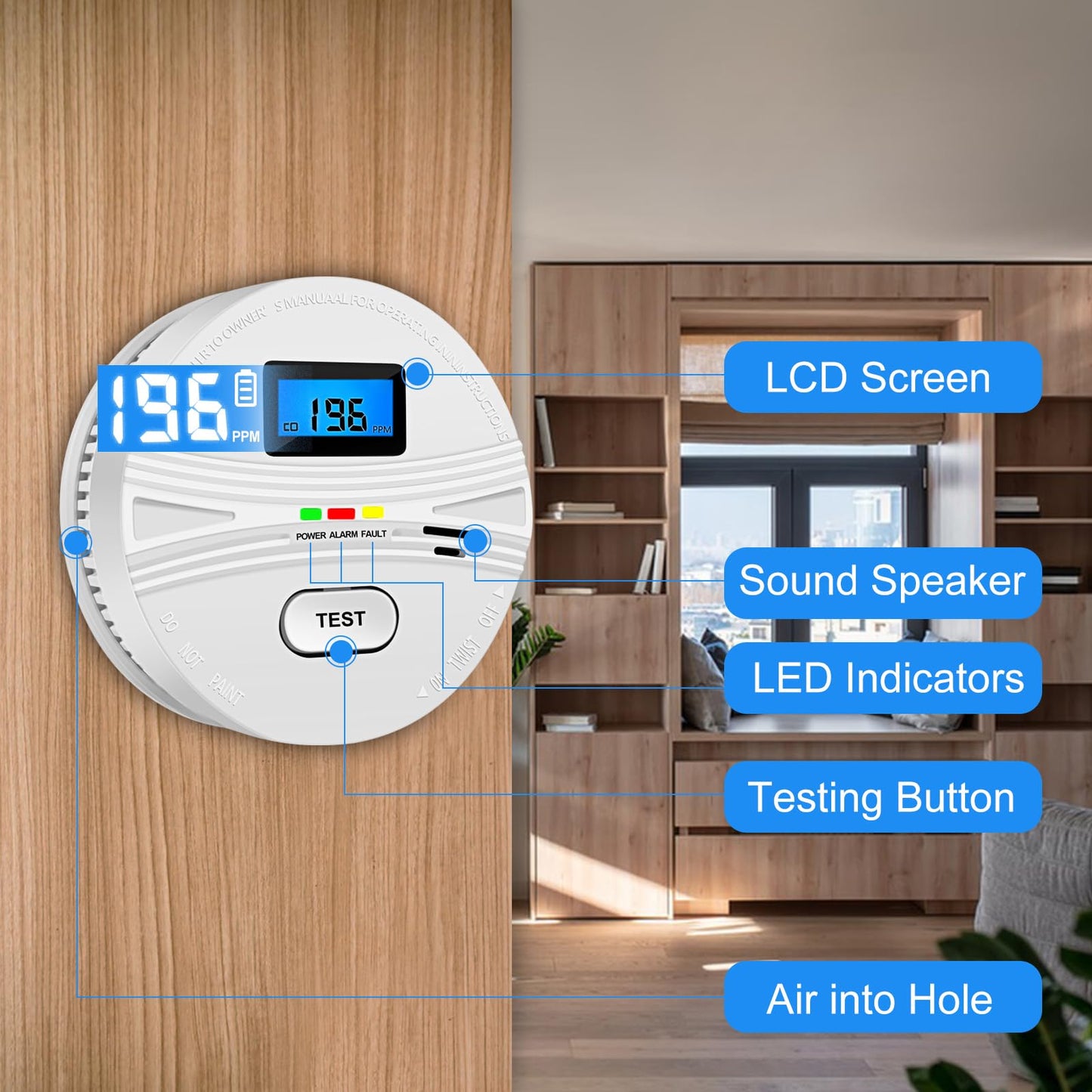 6 Pack Smoke and Carbon Monoxide Detector with Test Button and Digital Display,2-in-1 Smoke Detector Carbon Monoxide Detector Combo with Batteries,Fire Alarm for Home