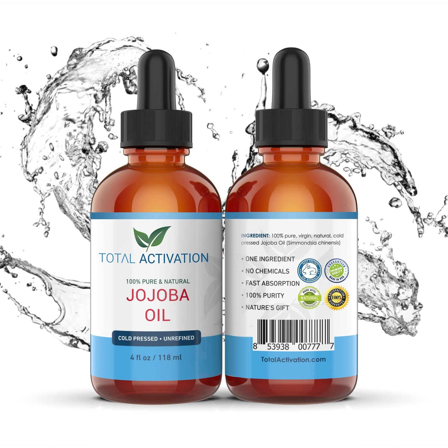 Total Activation Organic Jojoba Oil for Skin, Hair & Nails, 100% Pure Natural Unrefined Cold Pressed, Natural Face Moisturizer,