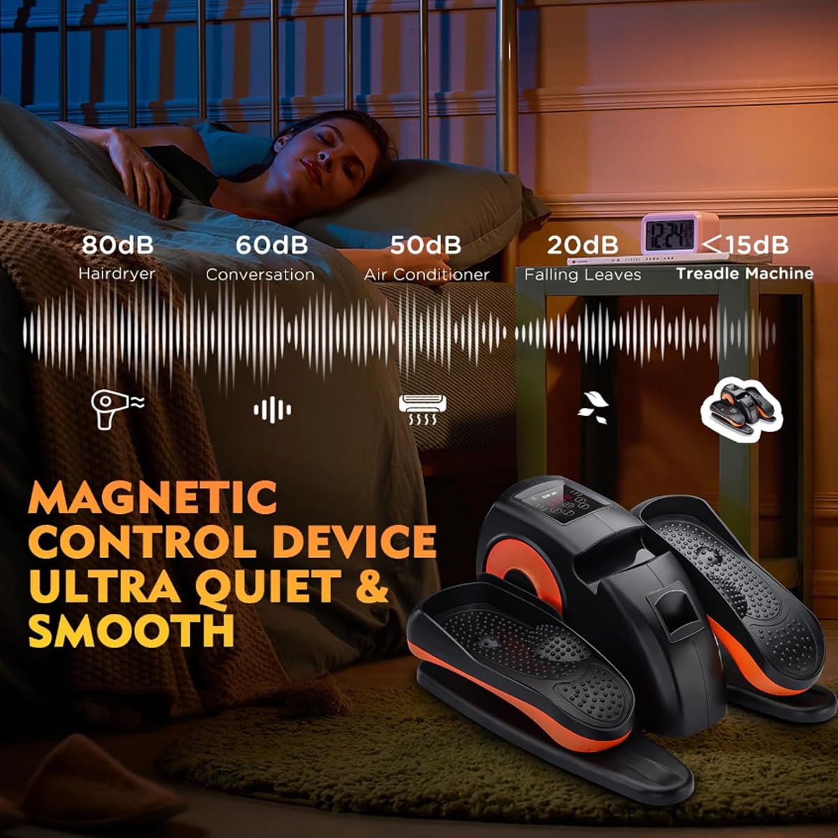 ESL Under Desk Elliptical - Portable Leg Exerciser for Seniors, Assembled Seated Elliptical with Remote Control, LCD Display Electric Elliptical Trainers with Traction Straps