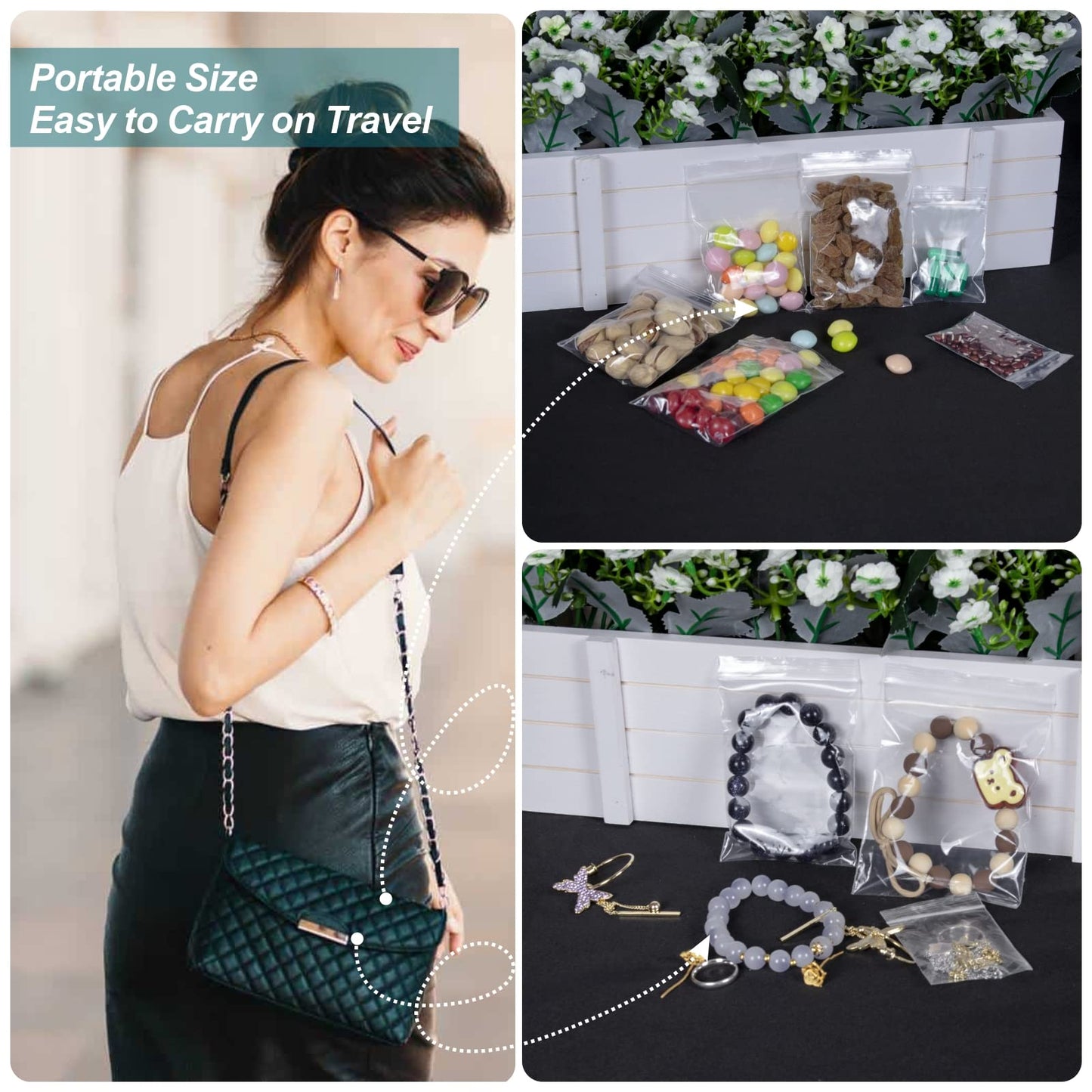 500 Pcs Small Plastic Bags, Small Bag, Mini Baggies, Jewelry Bag Clear Plastic, 5 Assorted Sizes, Resealable Poly Bags for Pill, Storage, Candy, Packaging