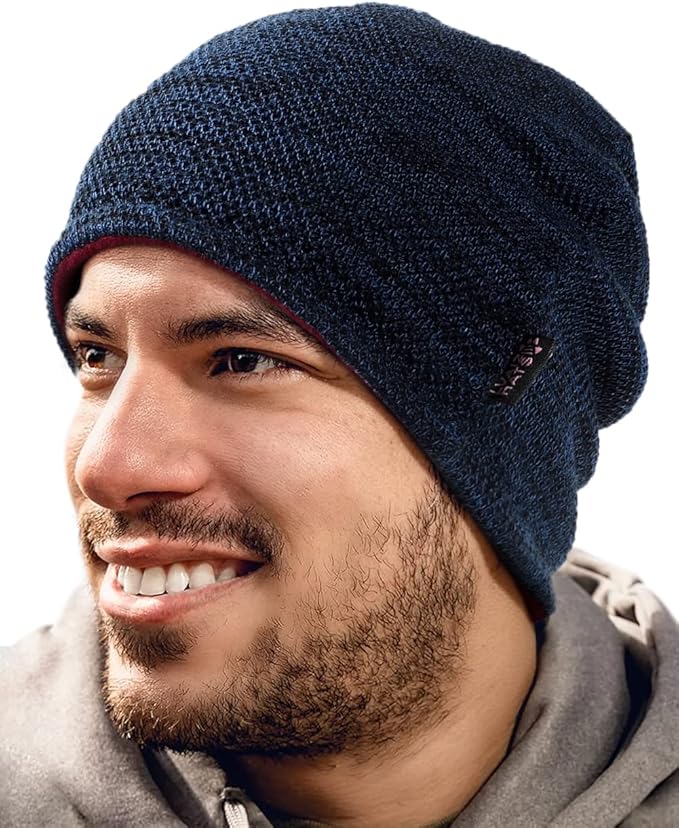Lvaiz Mens Winter Beanie Hat Warm Fleece Lined Skull Cap for Men Reversible Women Windproof Watch Hat Knit Warm Unisex Beanie