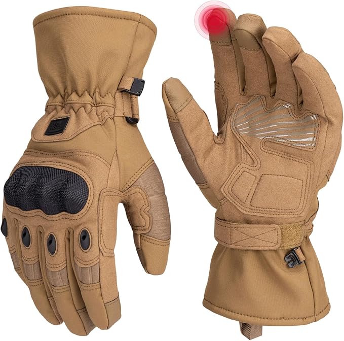 KEMIMOTO Tactical Gloves for Men, Winter Warm Motorcycle Gloves with Touchscreen Hard Shell & Palm Padding for Motorcycle ...