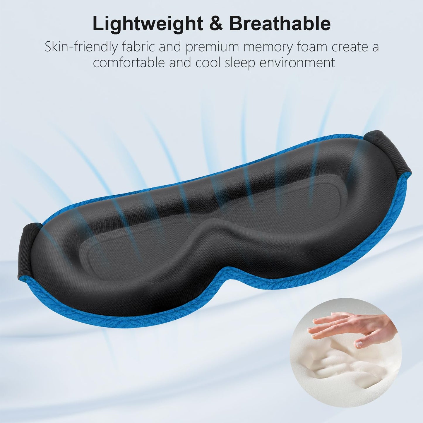 Gritin 100%Blackout Sleep Eye Mask for Women Men,Zero Eye Pressure Sleeping Mask-Ergonomic Design 3D Cutout Eye Movement and Eyelash Friendly Night Blindfold,Soft&Comfortable for Sleeping-Pacific Blue