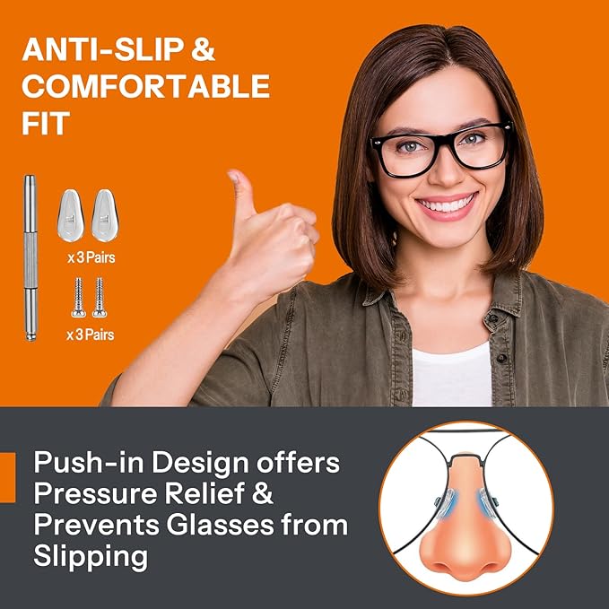 Glasses Cleaner Kit,Eyeglass Repair Kit- Eyeglass Cleaner |24H Anti Fog Lens Cleaner Spray| Microfiber Cleaning Cloth|3 in 1 Screwdriver| 6 Silicone Eyeglass Nose Pads with Screws| 2 Glasses Ear Grip