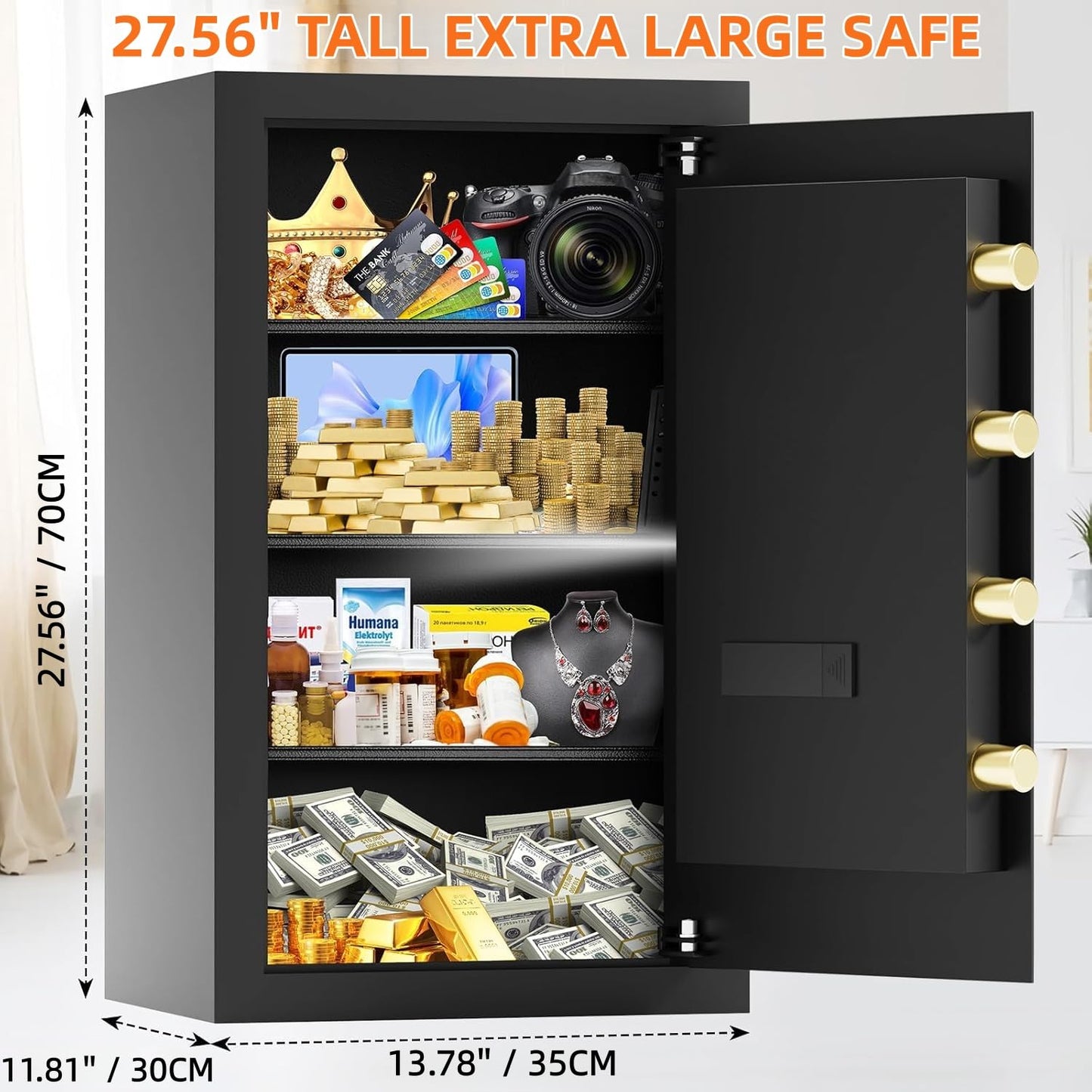 7.0 cu ft Large Safe Box for Home & Office, 27.56"H Anti-Theft Safety Box with A4 Fireproof Waterproof Bag, Combination Lock & Removable Steel Shelf, Security Document Safe for Cash Passport Medicine