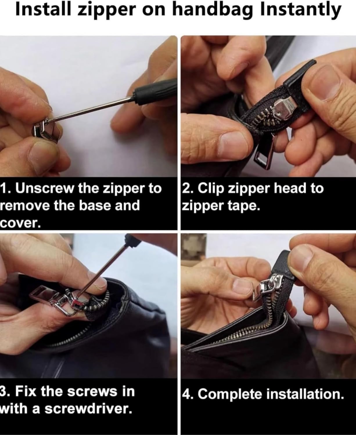 AKTIOIN Metal Zipper Repair Kit for Jackets, Luggage, Bags, Backpack, No Sewing Required Detachable Zip Heads Zipper Pull Replacement (#5 Black)