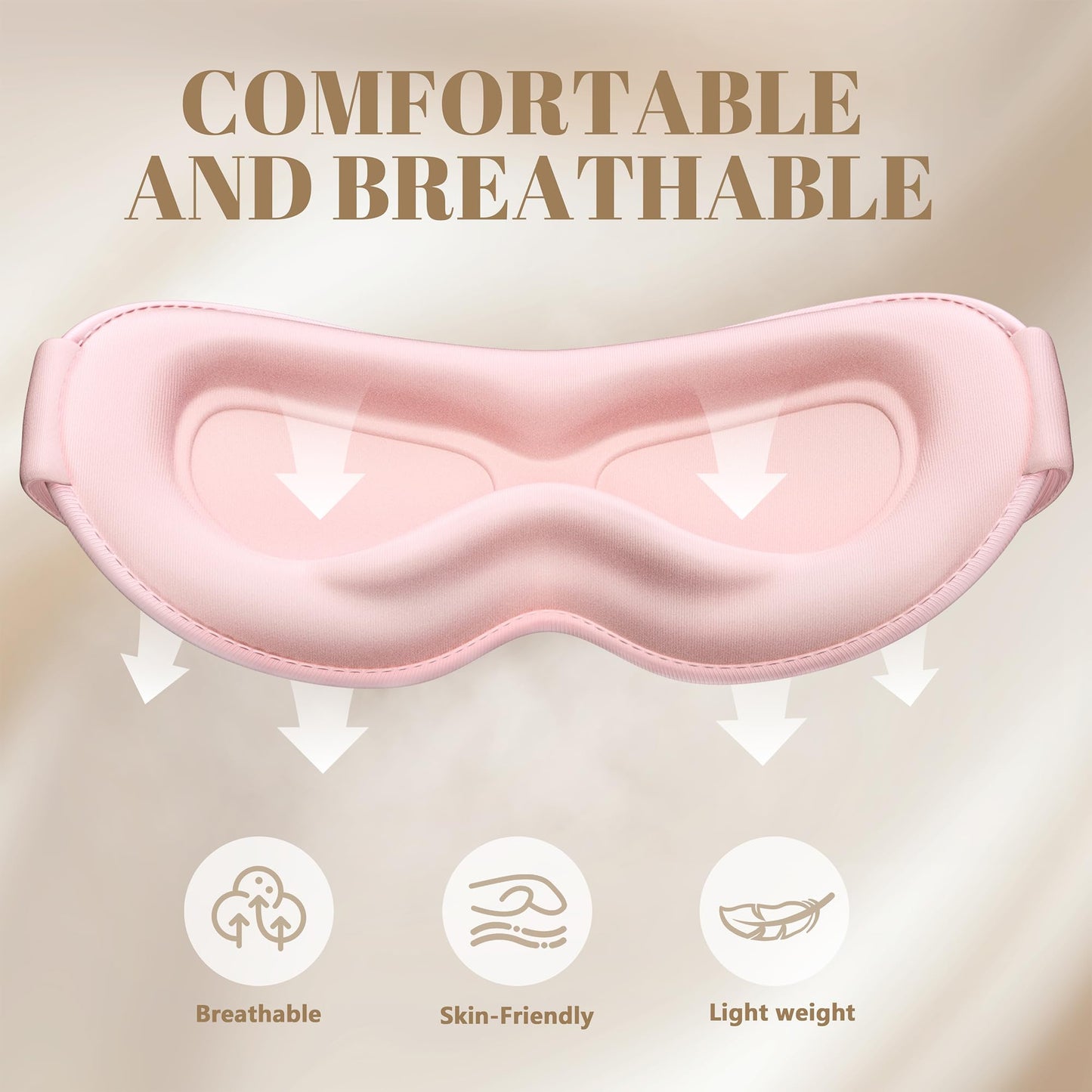 Vynix Sleep Mask for Women Men - 100% Blackout Eye Masks for Sleep, Lash Extensions 3D Contoured Sleeping Mask, Soft Adjustable Light Blocking Eye Cover Blindfold for Travel, Pink