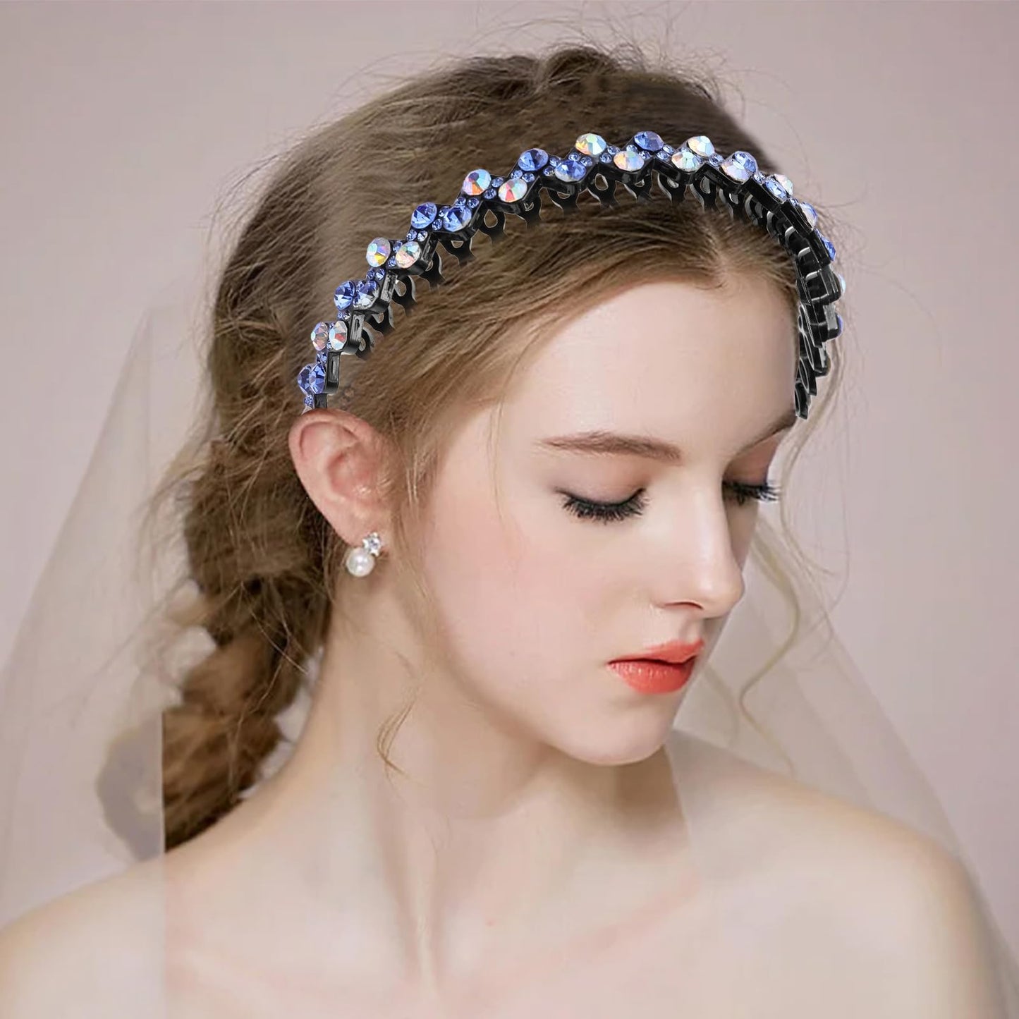Cutewing Rhinestone Headbands with Teeth Non Slip Tooth Comb Headband Sparkly Crystal Plastic Hairband High Elastic Hair Hoop Ha