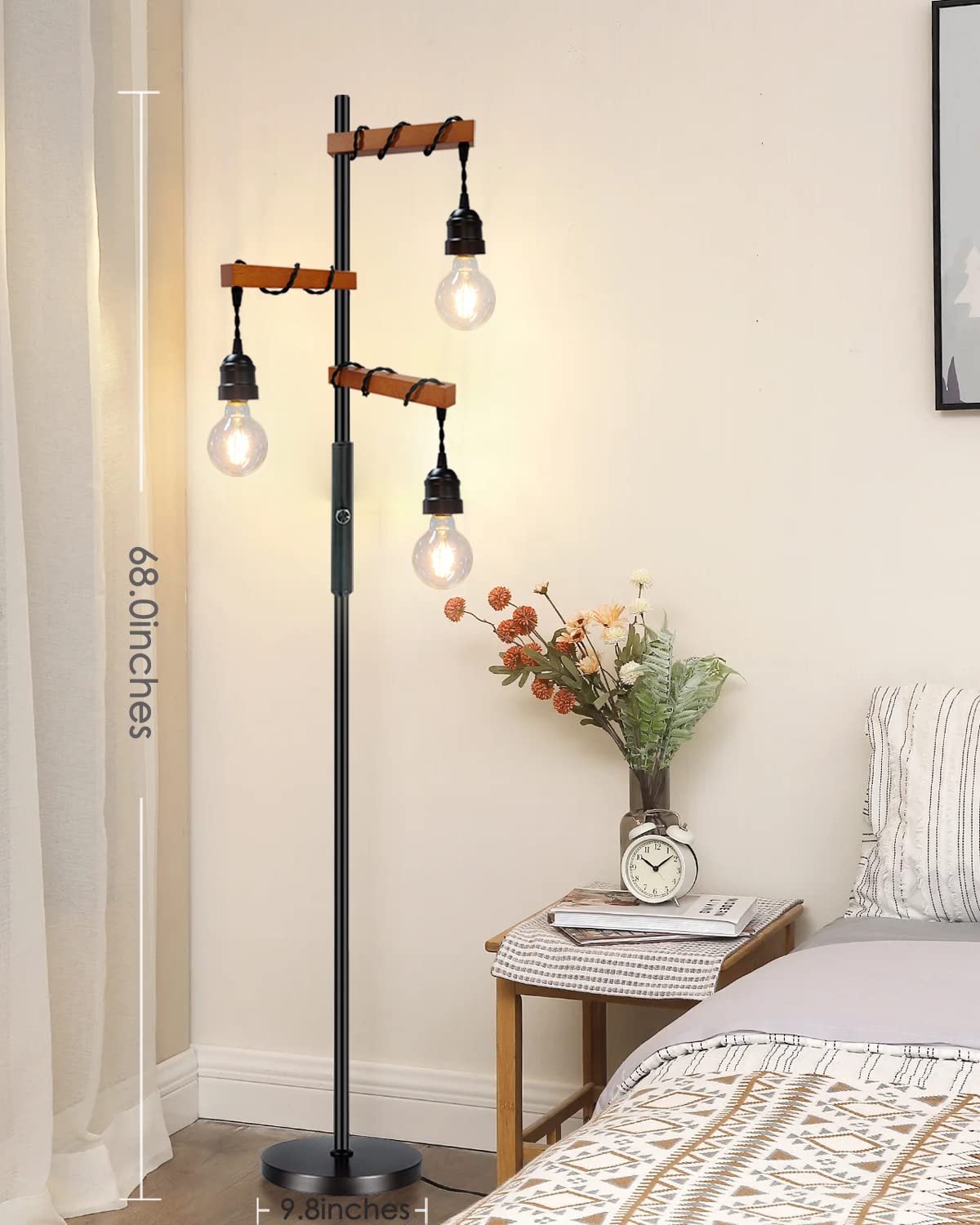 Assemer Dimmable Industrial Floor Lamp,Modern Farmhouse Tree Standing Lamps for Living Room Bedroom Office Rustic Home Decor