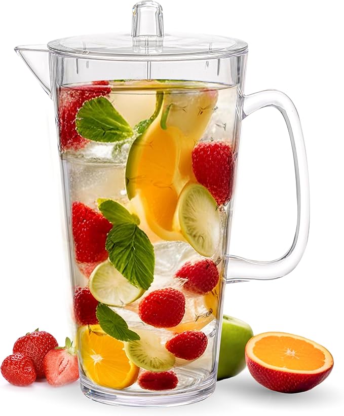 KLIFA- CHARLESTON- 85 oz, Acrylic Fishing Water Pitcher, School of Fish Jug, Shatter-proof Pitcher with Lid, BPA-Free, Pla...