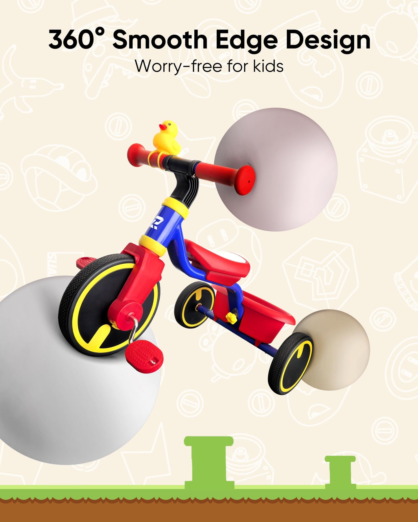 RIDYEE Tricycle for Toddlers 1.5-3 Years, Tricycles for 18 Mos to 3 Years with PU Tires, Stable Riding on Any Surface, Toddler Tricycle with Adjustable Seat, Non-Sharp Edge Design, Large Basket, Blue
