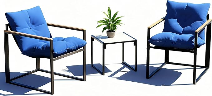 3D MATRIX Patio Furniture Set, 3 Piece Bistro Patio Sets, Small Bistro Set, Small Balcony Furniture (Blue)