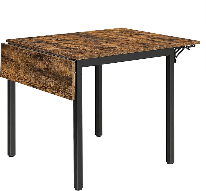VASAGLE Folding Dining Table, Kitchen Table, Drop Leaf Extendable Table for Small Spaces, Seats 2-4 People, Industrial, Ru...