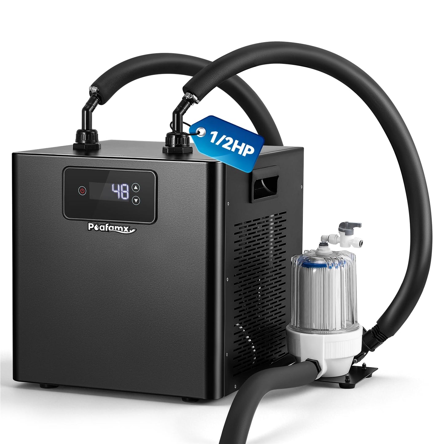 Poafamx 1/2 HP Water Chiller for Ice Bath, Cold Plunge Chiller with External Filter & Water Pump, Insulated Hoses, Quiet Cold Therapy Cooler for Ice Bath Tub